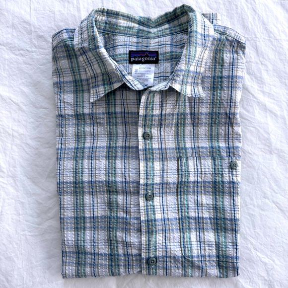 PATAGONIA Plaid Short-Sleeved Puckerware seersucker Shirt - L - Picture 1 of 11